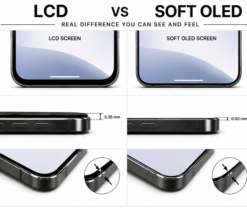 LCD screen compared with a high-quality Soft OLED iPhone screen